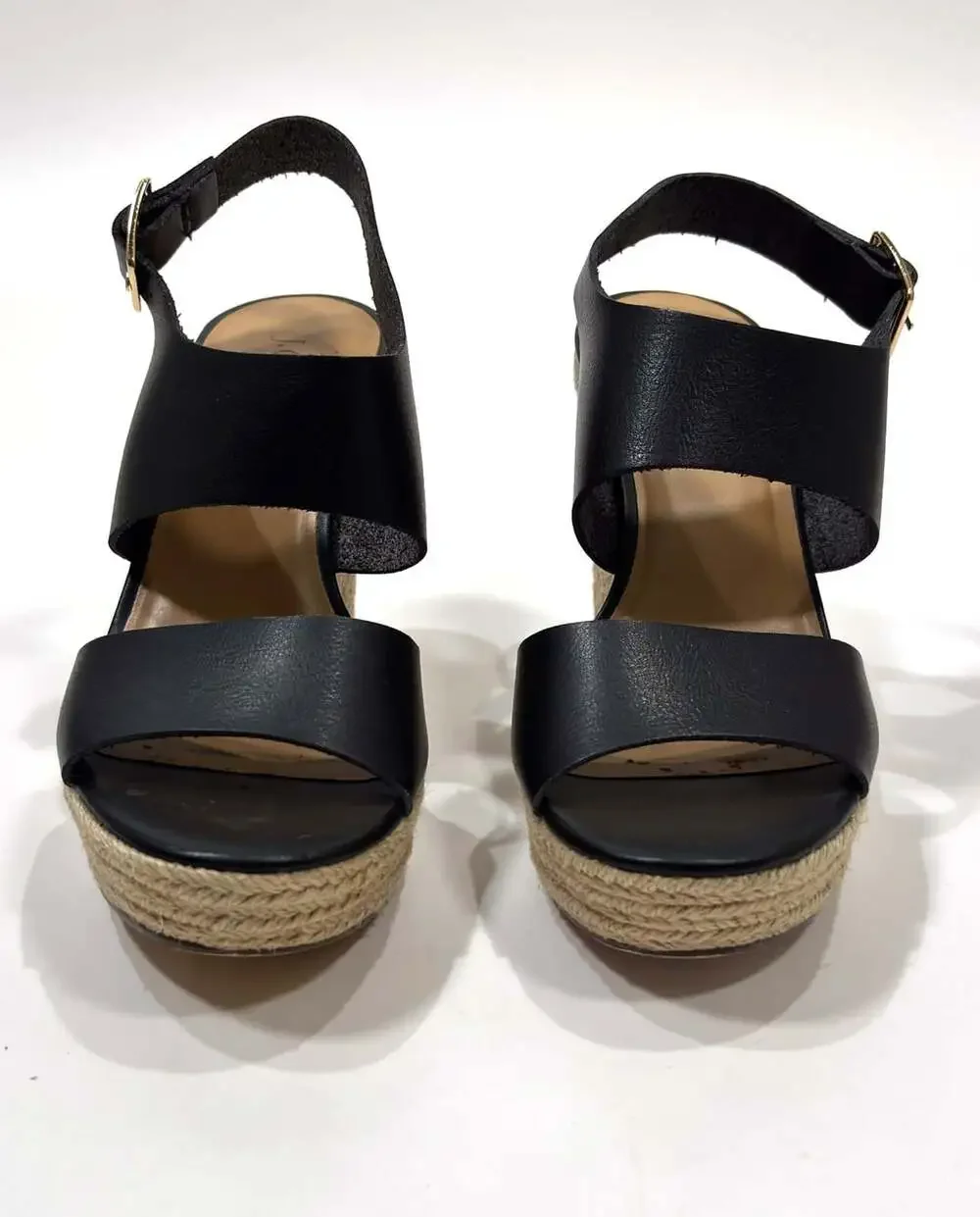 J.Crew Espadrille Wedge Sandals Black Vegan Leather - Size 7.5